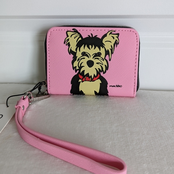 marc tetro Yorkie Wallet Wristlet Zip Around PVC Saffiano Pink Gift Boxed NWT - Picture 2 of 12